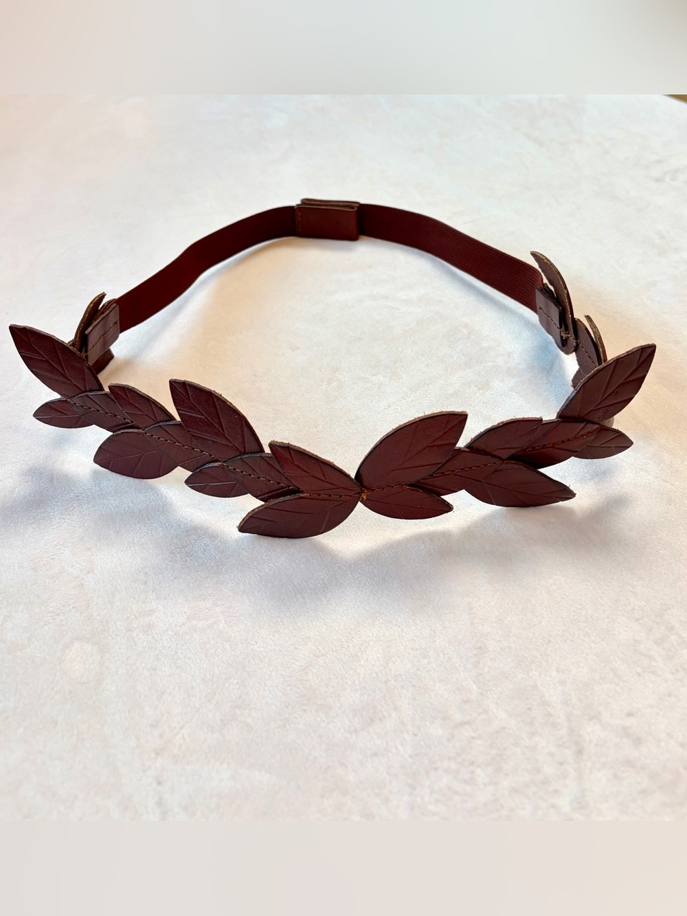 Leather Leaf Motif Waist Belt or Laurel Headband, adjustable, brown, EUC, 29-34 - Picture 6 of 12